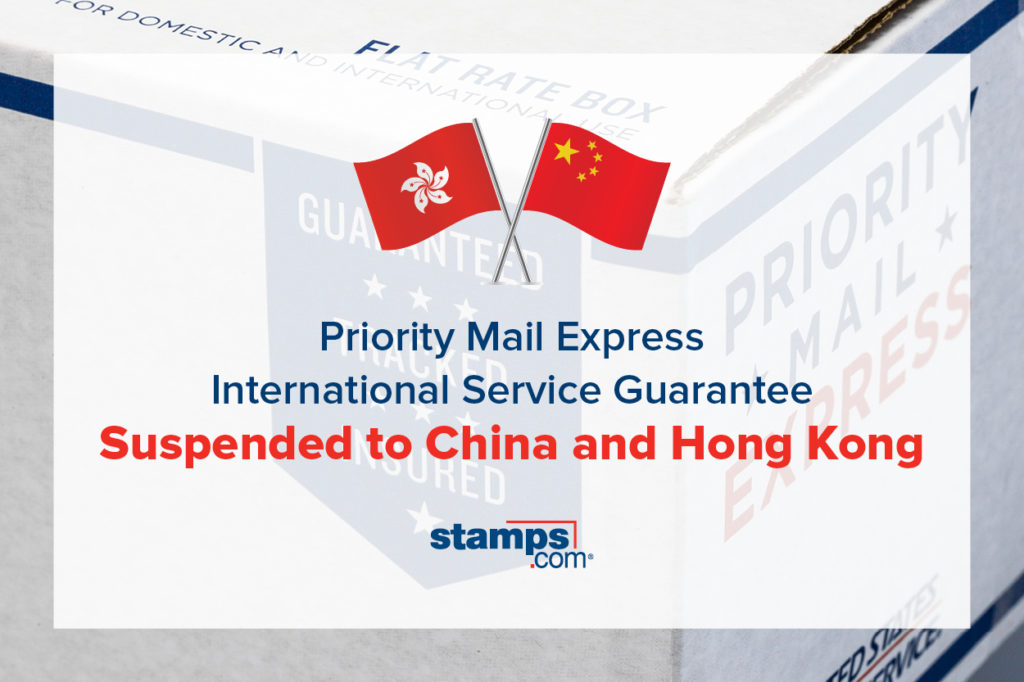 Priority mail express international service guarantee Suspende to China and Hong Kong