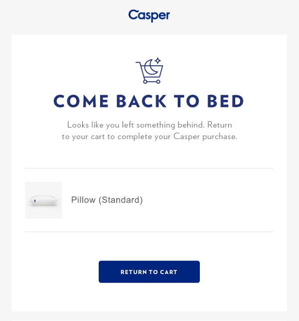 Example of Casper.com email that is sent to customers who abandon the cart without making a purchase.